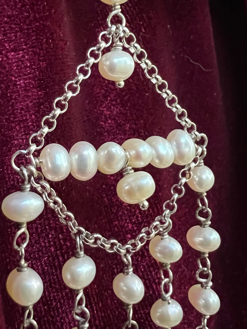 Vintage WW 925 Sterling Genuine Pearl Chandelier Bridal Statement Earrings 15g - Picture 5 of 7